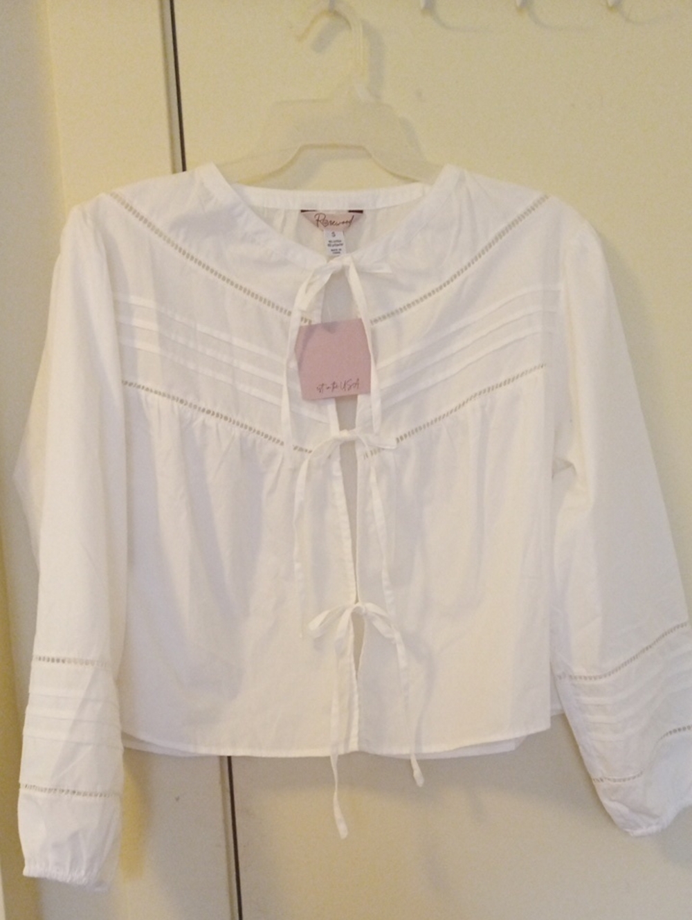 Brand New ROSEWOOD Women's Tie-Front Cotton Peasant Blouse